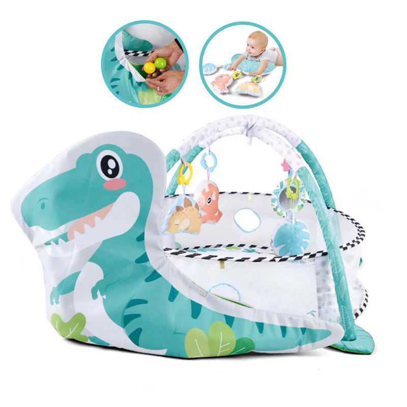 3 In 1 Baby Dinosaur Activity Gym & Ball Pit Funny Baby Carpet With Fence Baby Playmat And Pillow Toy Set