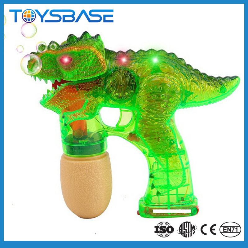 Toy dinosaur bubble gun with LED flash light up sound and soap bubble water