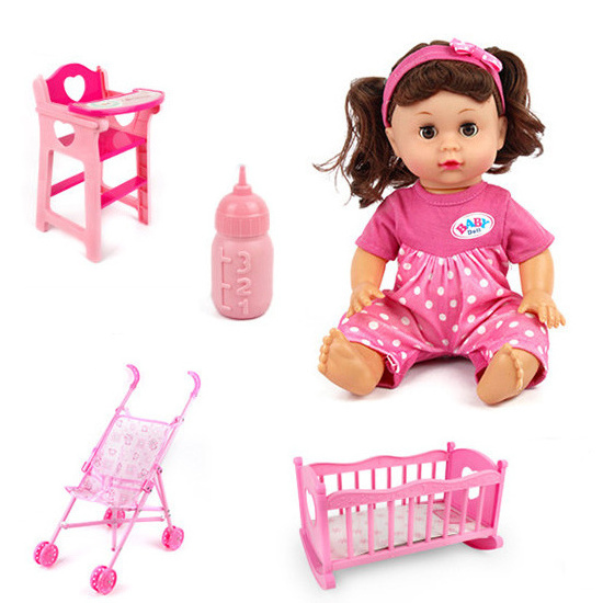 6 Sound 14 Inch Doll With Play Doll Bed,Doll Cart And Dining Chair