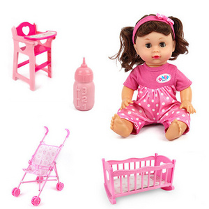 6 Sound 14 Inch Doll With Play Doll Bed,Doll Cart And Dining Chair