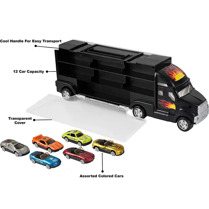 Hot Sale Transport Car Carrier Truck Toy With 6 Stylish Metal Racing Cars Toy Truck Transport Carrier Car For Kids