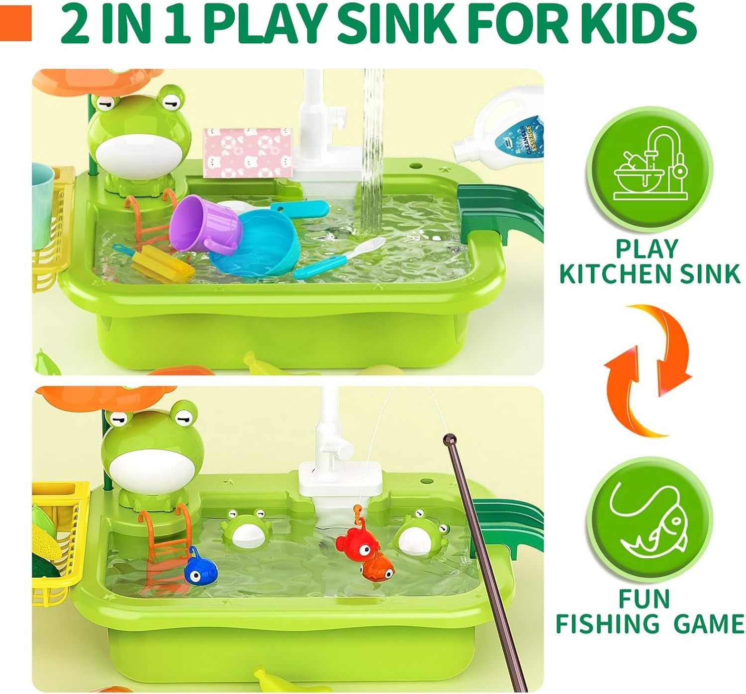 Play Sink with Running Water Kitchen Sink Toys with Upgraded Electric Faucet Pool Floating Fishing Toys for Water Play