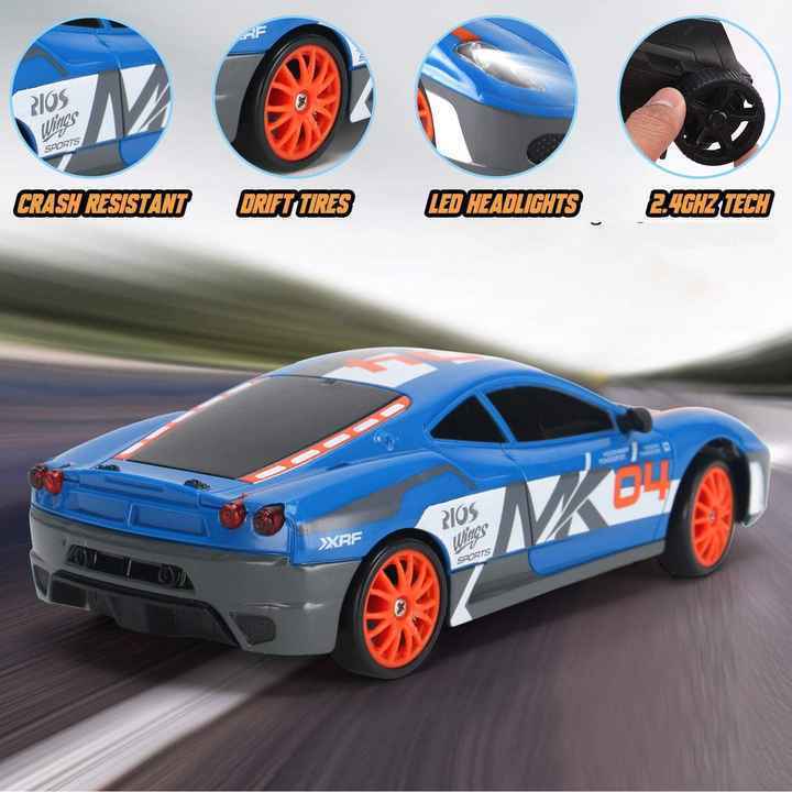 RC Drift Car 1/24 2.4GHz 4WD Remote Control Sport Racing On-Road Vehicle with LED Light Batteries and Drift Tires