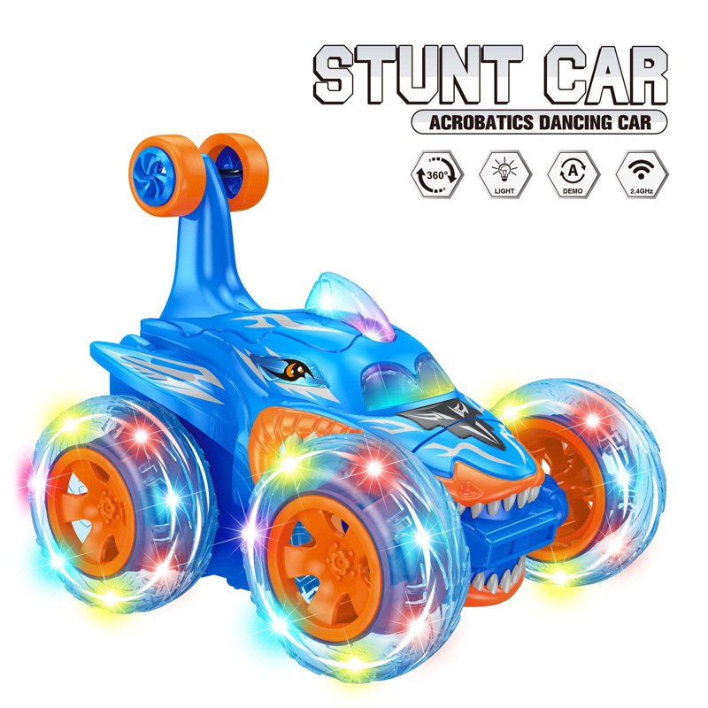 Hot Selling 360 Degree Flips RC Shark Stunt Car  with Cool Wheel Lights 2.4GHz Remote Control Monster Truck for Kids