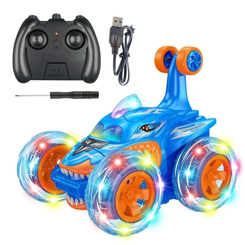 Hot Selling 360 Degree Flips RC Shark Stunt Car  with Cool Wheel Lights 2.4GHz Remote Control Monster Truck for Kids