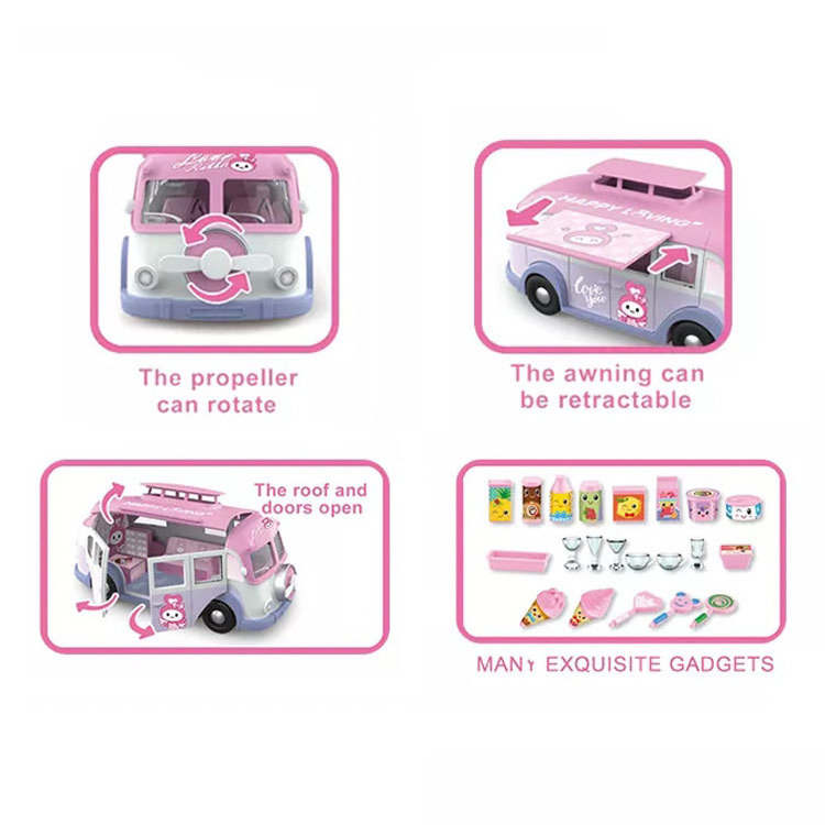 Diy Play Set Children Cartoon Mini Food Bus With Kitchen Toy