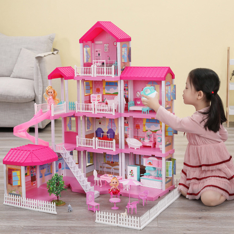 2020 Trending 4-floor Diy Dollhouse Miniature Luxury House Villa Toy With Doll Birthday Gift For Girls