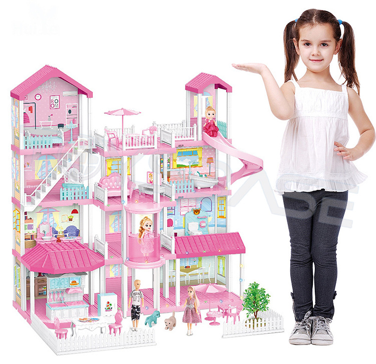 2020 Trending 4-floor Diy Dollhouse Miniature Luxury House Villa Toy With Doll Birthday Gift For Girls