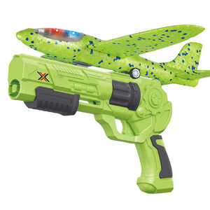 3 in 1 Launch Airplane Gun Toy 2 Flight Mode Air Glider Plane Eject Flying EVA Foam Aircraft Soft Projectile Guns