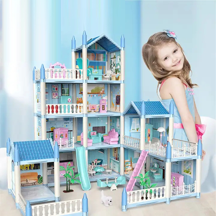 Diy Villa Toy Plastic Large Doll House Toy Big Size House Modle Beautiful Plastic Doll Villa Toy