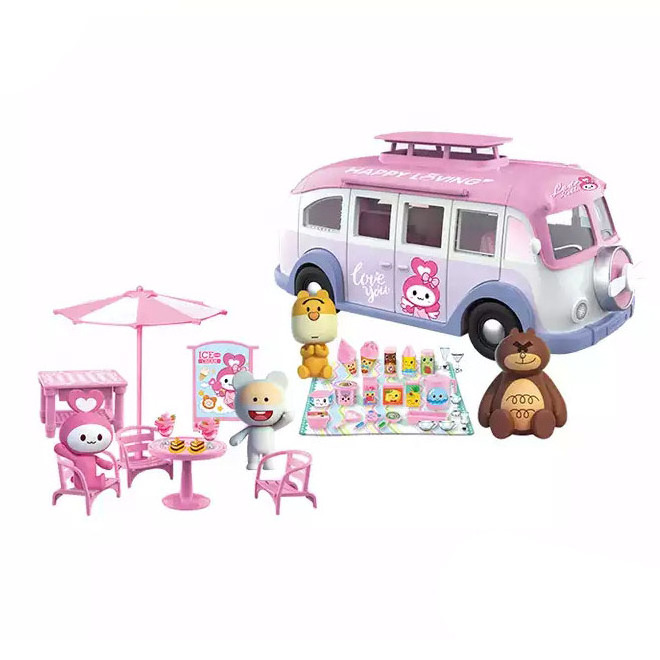 Diy Play Set Children Cartoon Mini Food Bus With Kitchen Toy