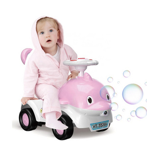 Outdoor 3 In 1 Kids Toy Car Dolphin Shape Bubble Blower Child Toddler Sliding Ride On Cars For Kids