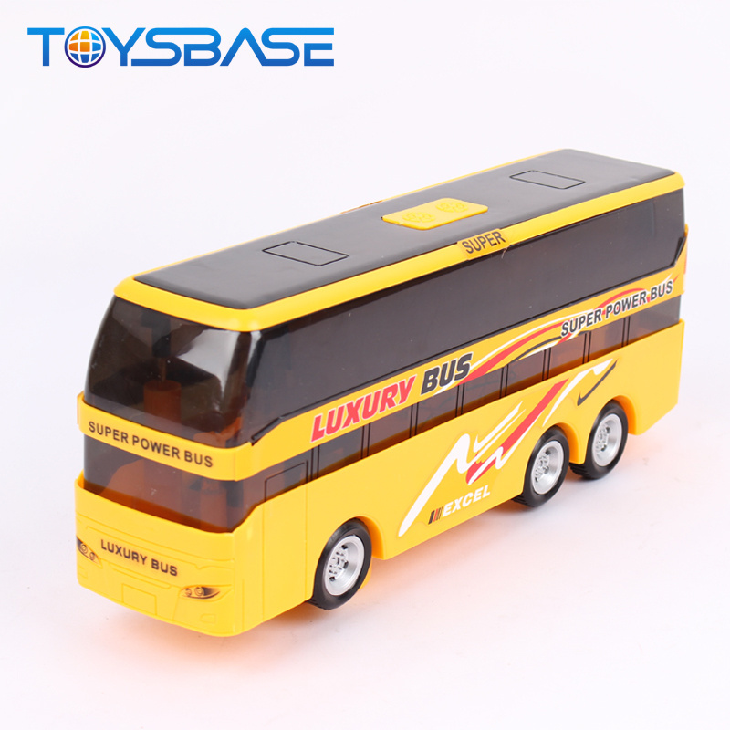 Autobuses de Juguete | Yellow London Double Decker Bus Toy 3D Light Music Plastic School Scale Model Toy Bus