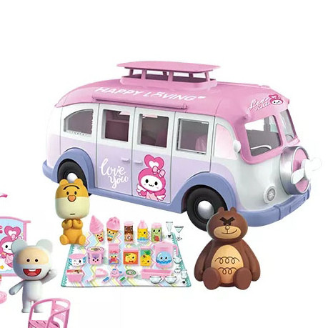 Diy Play Set Children Cartoon Mini Food Bus With Kitchen Toy