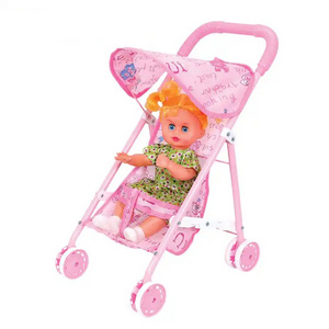 Juguetes Carrito de muneca Hight Quality Iron Material Lovely Baby Doll Stroller Toy With 14 Inch Doll Reborn Baby Stroller