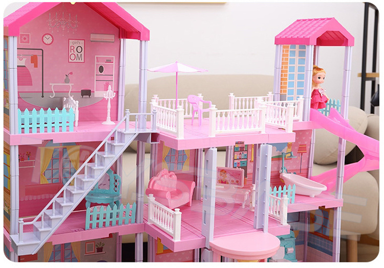 2020 Trending 4-floor Diy Dollhouse Miniature Luxury House Villa Toy With Doll Birthday Gift For Girls