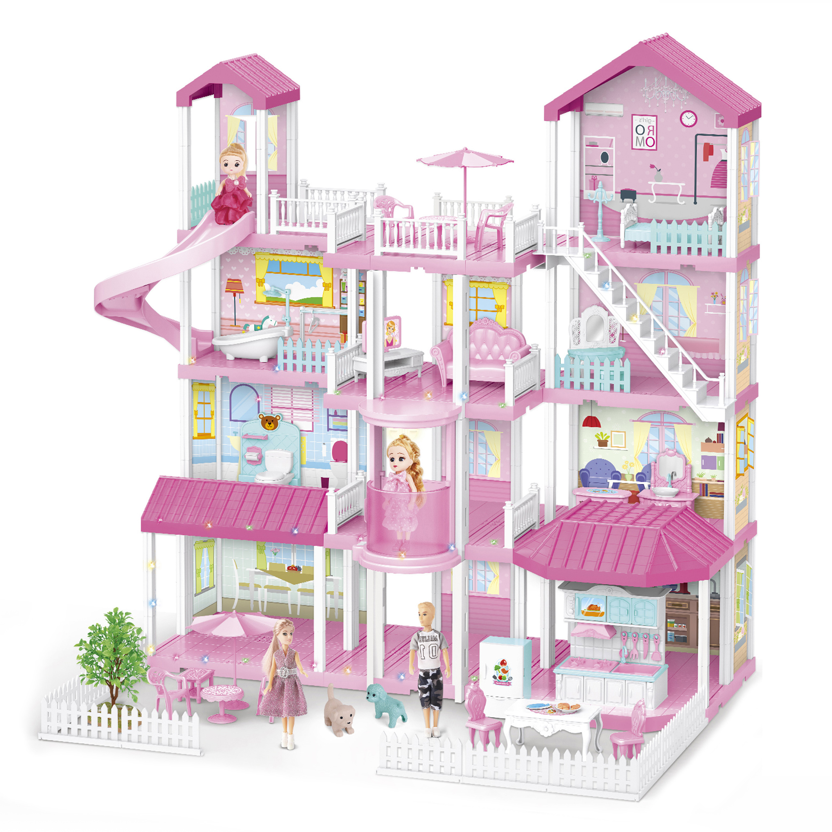 2020 Trending 4-floor Diy Dollhouse Miniature Luxury House Villa Toy With Doll Birthday Gift For Girls