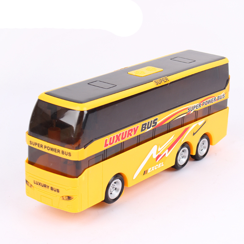 Autobuses de Juguete | Yellow London Double Decker Bus Toy 3D Light Music Plastic School Scale Model Toy Bus