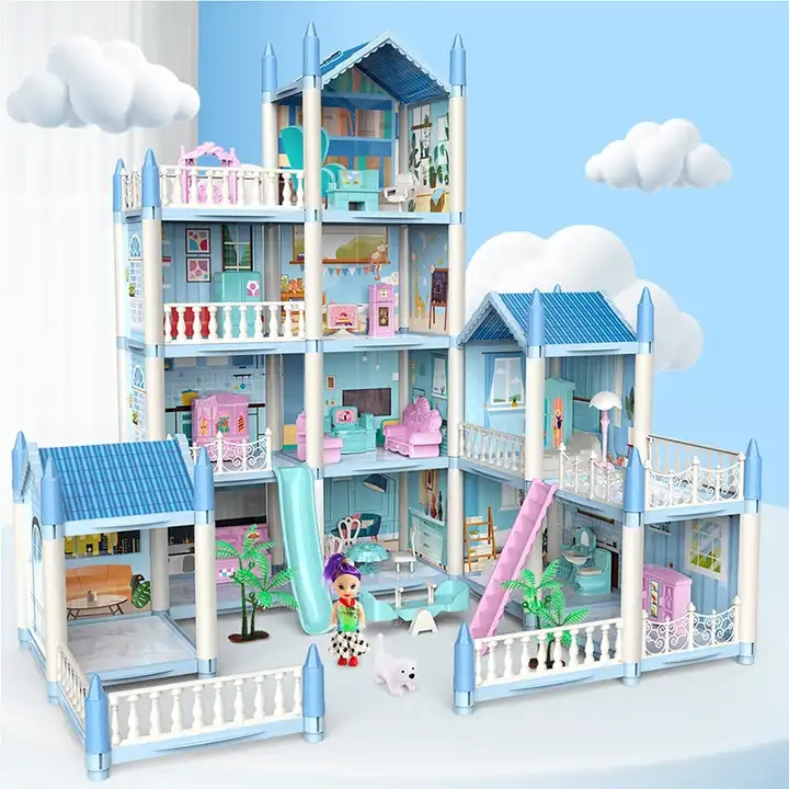 Diy Villa Toy Plastic Large Doll House Toy Big Size House Modle Beautiful Plastic Doll Villa Toy