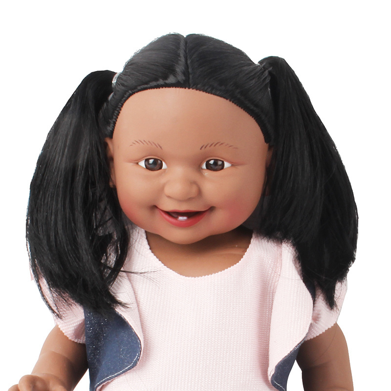 Fashion African Dolls Long Hair Silicone Girl Toy 18Inch Black Doll