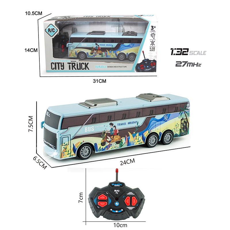 1:32 4 Channels Remote Control Simulation Theme Bus with Front Light RC Bus Car Toys Electric Plastic Window Box Multi-function