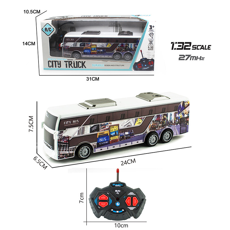 1:32 4 Channels Remote Control Simulation Theme Bus with Front Light RC Bus Car Toys Electric Plastic Window Box Multi-function