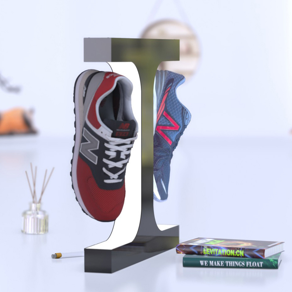 Custom Logo led light magnetic levitation Floating double shoes Display Racks with remote controller