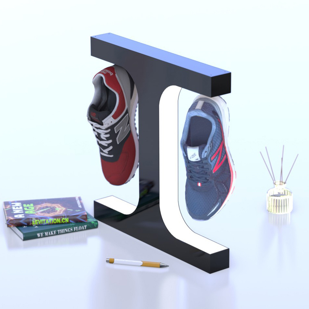 Custom Logo led light magnetic levitation Floating double shoes Display Racks with remote controller