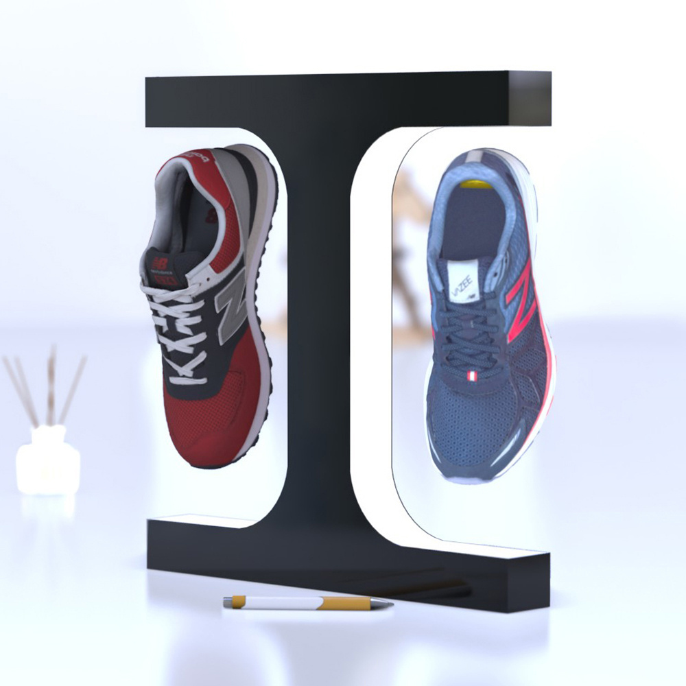 Custom Logo led light magnetic levitation Floating double shoes Display Racks with remote controller