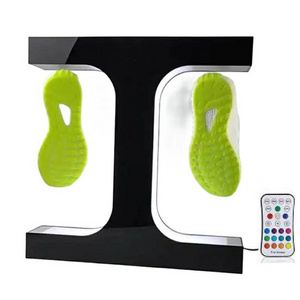 acrylic customize magnetic levitation floating rotating two shoes display racks with remote controller