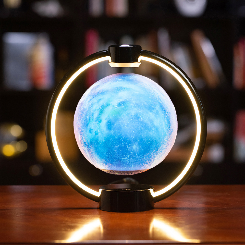 360 spinning Magnetic Levitating floating bluetooth speaker display rack with moon lamp for gift promotion