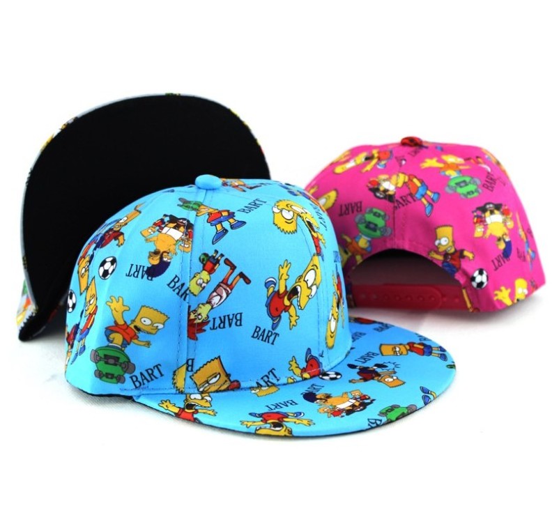 2022 New Design Custom Made Print Cartoon Cute Kids Snapback Caps Polyester Children Flat Brim Hip Hop Caps