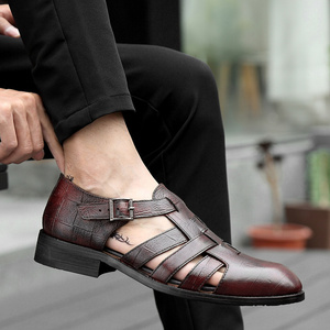 PDEP classic black leather sandals for men buckle italian leather saudi sandals leather men