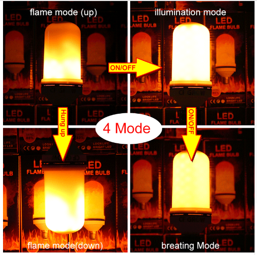 LED Flame Effect Fire Light Bulbs, 4 modes Creative flame bulb with Flickering Emulation Lamp