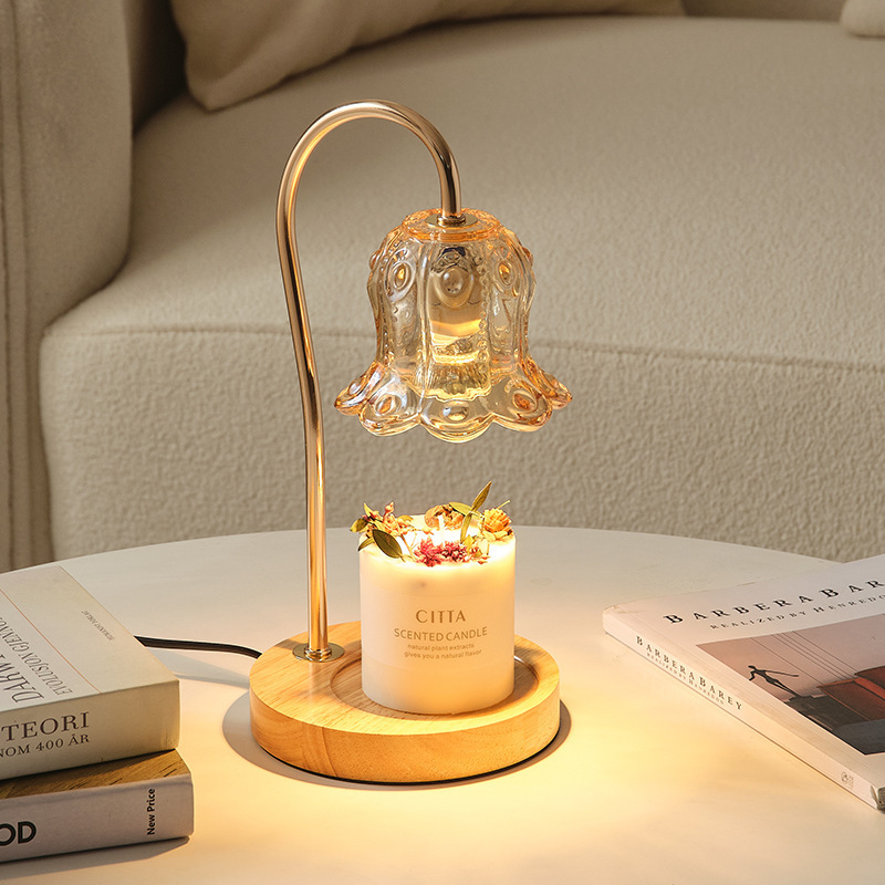 OEM Customized LOGO Melting Wax Incense Burner Wooden+Glass Candle Warmers Desk Lamp Bedroom candle warmer Lamp