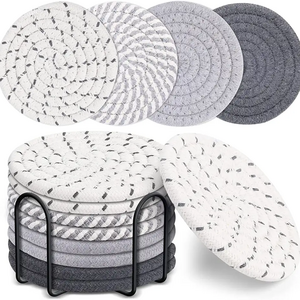 New Design Handmade Cotton Table Mats Round Cotton Rope Coasters For Drinks Cotton Woven Absorbent Heat Resistant Placemats