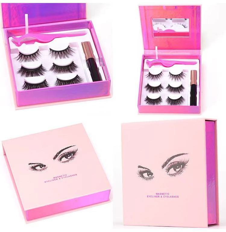 New Style 3D Magnetic Lash Kit with Magnetic Eyeliner Glue Pen in a Lash Box 3 Pairs Magnetic False lashes Set