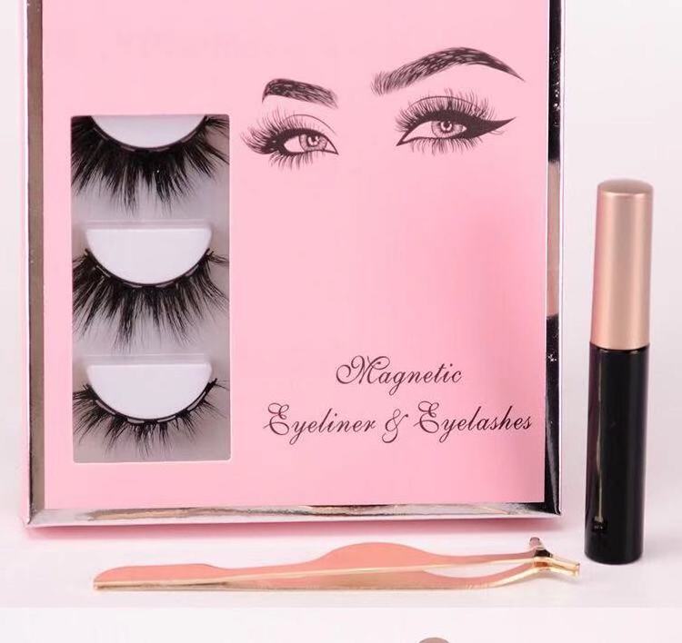 New Style 3D Magnetic Lash Kit with Magnetic Eyeliner Glue Pen in a Lash Box 3 Pairs Magnetic False lashes Set