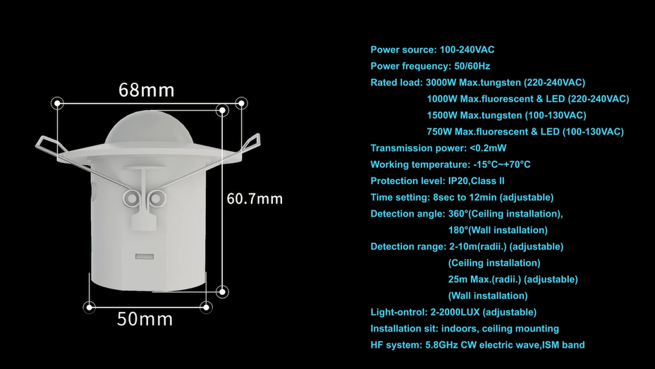 Pdlux PD-MV1018B 360 Degree Microwave Motion Sensor Smart Motion Detector Radar Sensor Light Switch