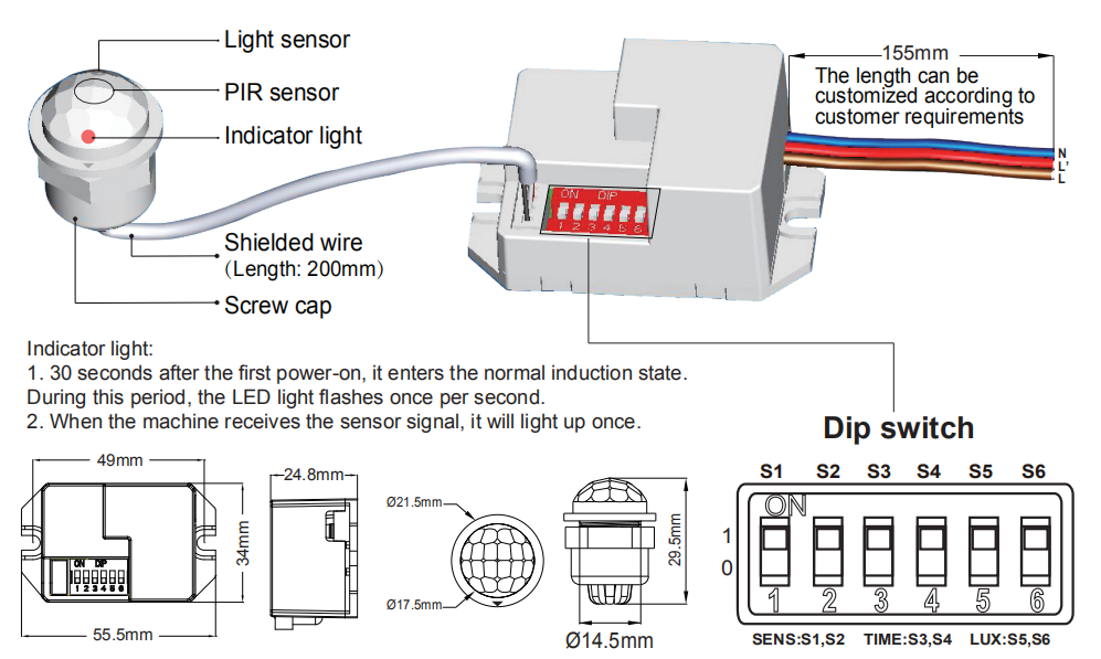 Hot Sales Pdlux PD-PIR-M15Z-B  Small Adjustable Embedded Human Body Infrared Motion Presence Sensor Switch