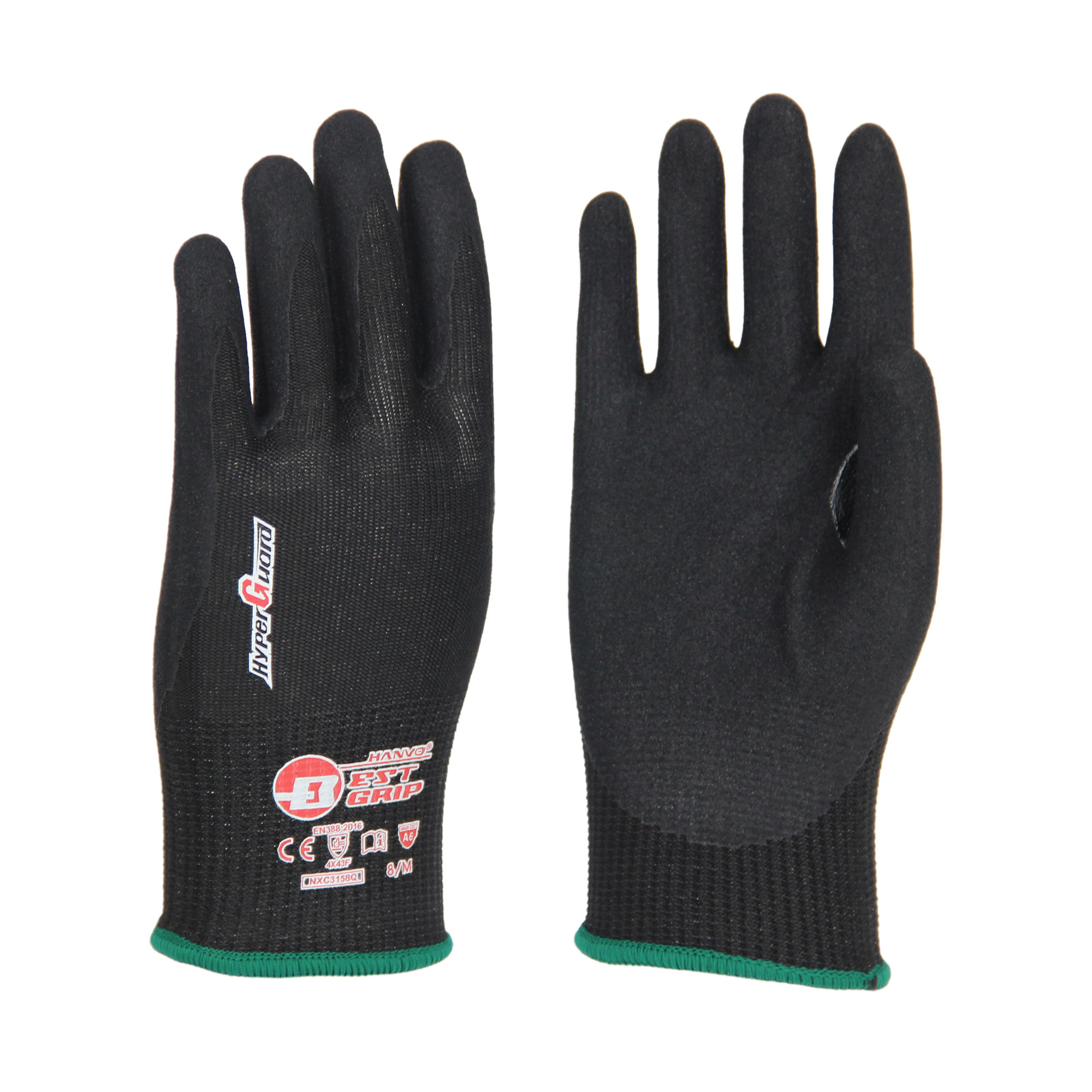 2024 Manqian new Black HPPE polyester gloves palm coated black nitrile layer foam frosted safety gloves