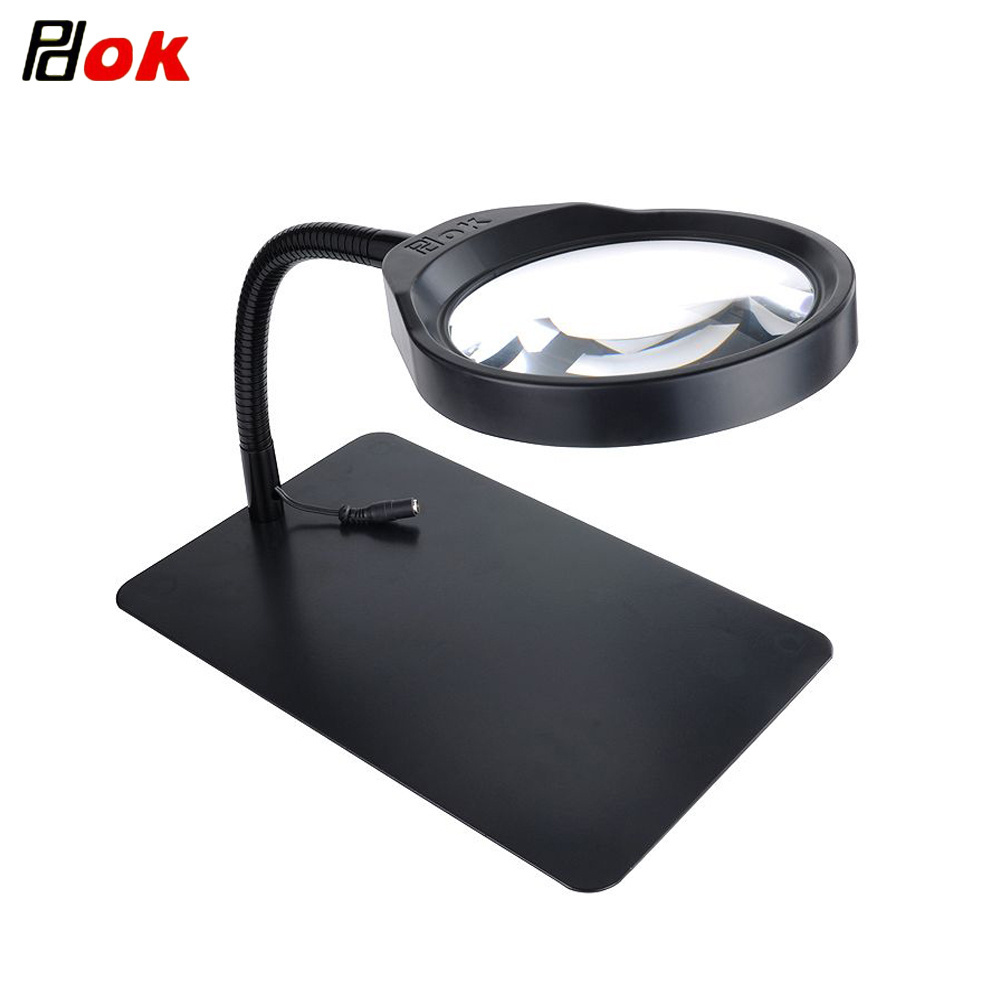 PDOK Table Magnifier 127MM Clip-on Desk Magnifying Glass with LED Lamp Loupe for Reading Watch Repair