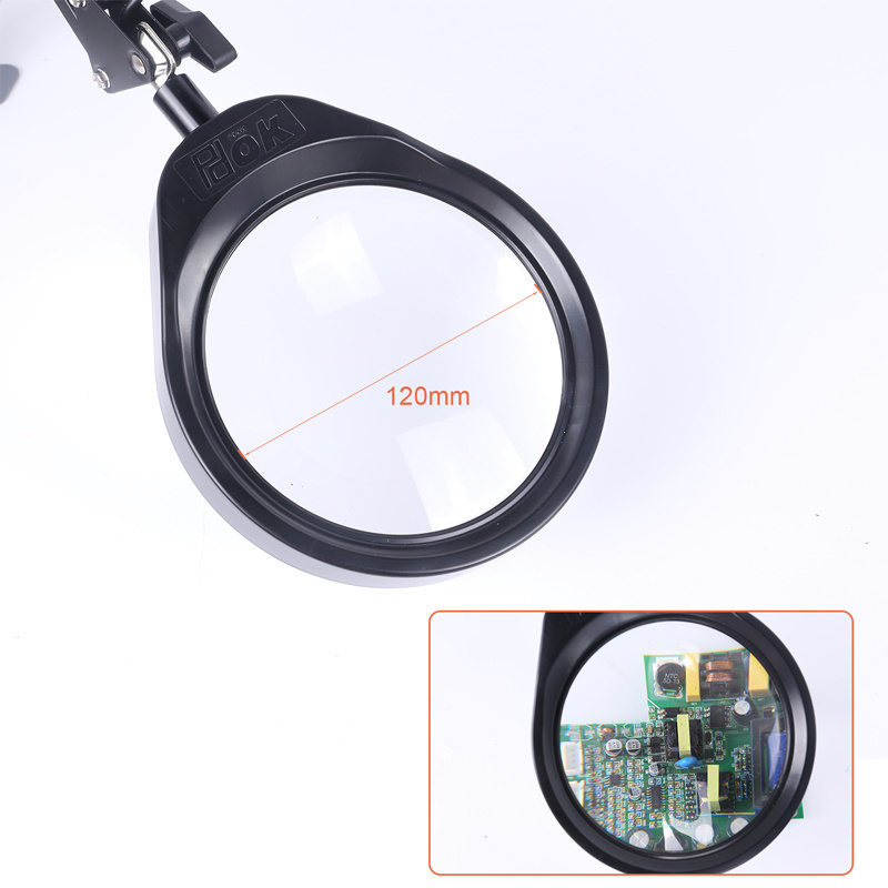 Magnifying Glass with Light and Stand 3 Color Modes Stepless Dimmable 5.5 Diopter Glass Lens Adjustable Swivel Arm LED Magnifier