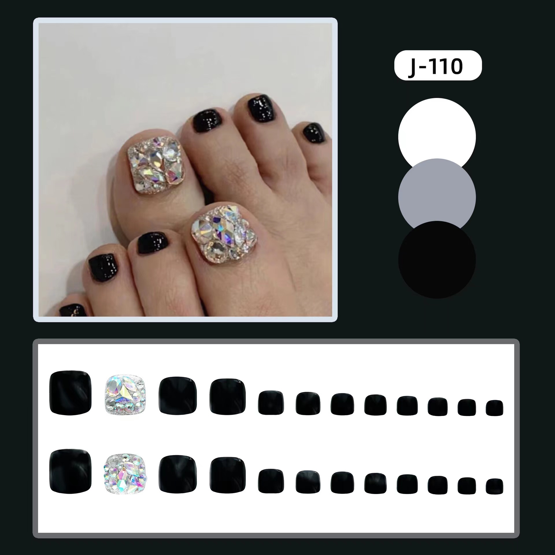 Toenails French White Butterfly Press on Nails ABS New Fashion Acrylic Artificial Toenail Design Custom Middle Oval Black Finger