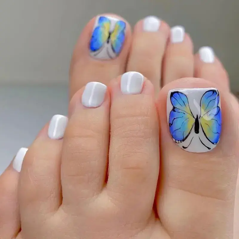 Toenails French White Butterfly Press on Nails ABS New Fashion Acrylic Artificial Toenail Design Custom Middle Oval Black Finger