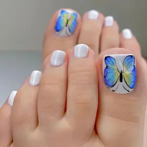 Toenails French White Butterfly Press on Nails ABS New Fashion Acrylic Artificial Toenail Design Custom Middle Oval Black Finger