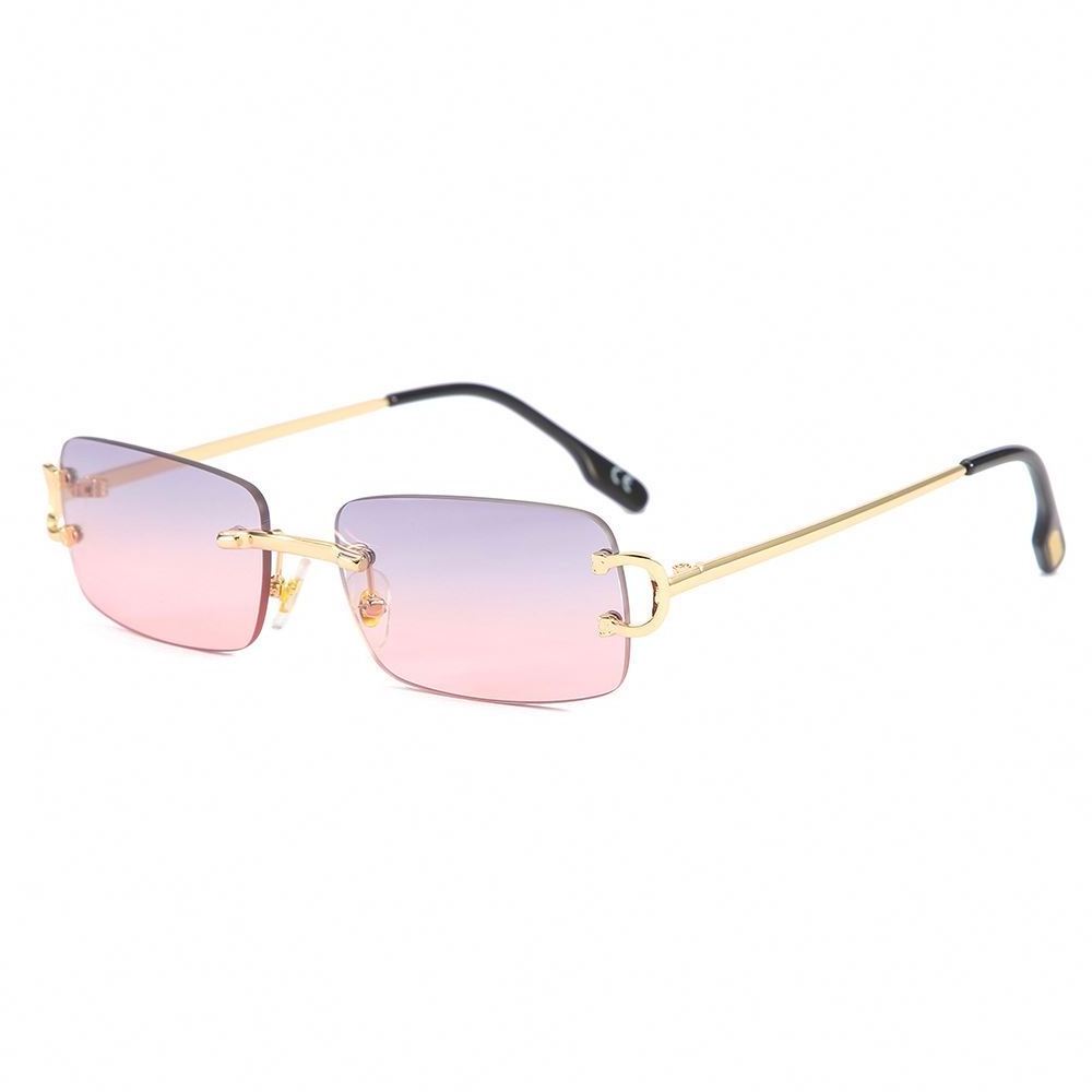 50780 Rectangular rimless men metal fashion square sun glasses for women dropshipping sunglasses women