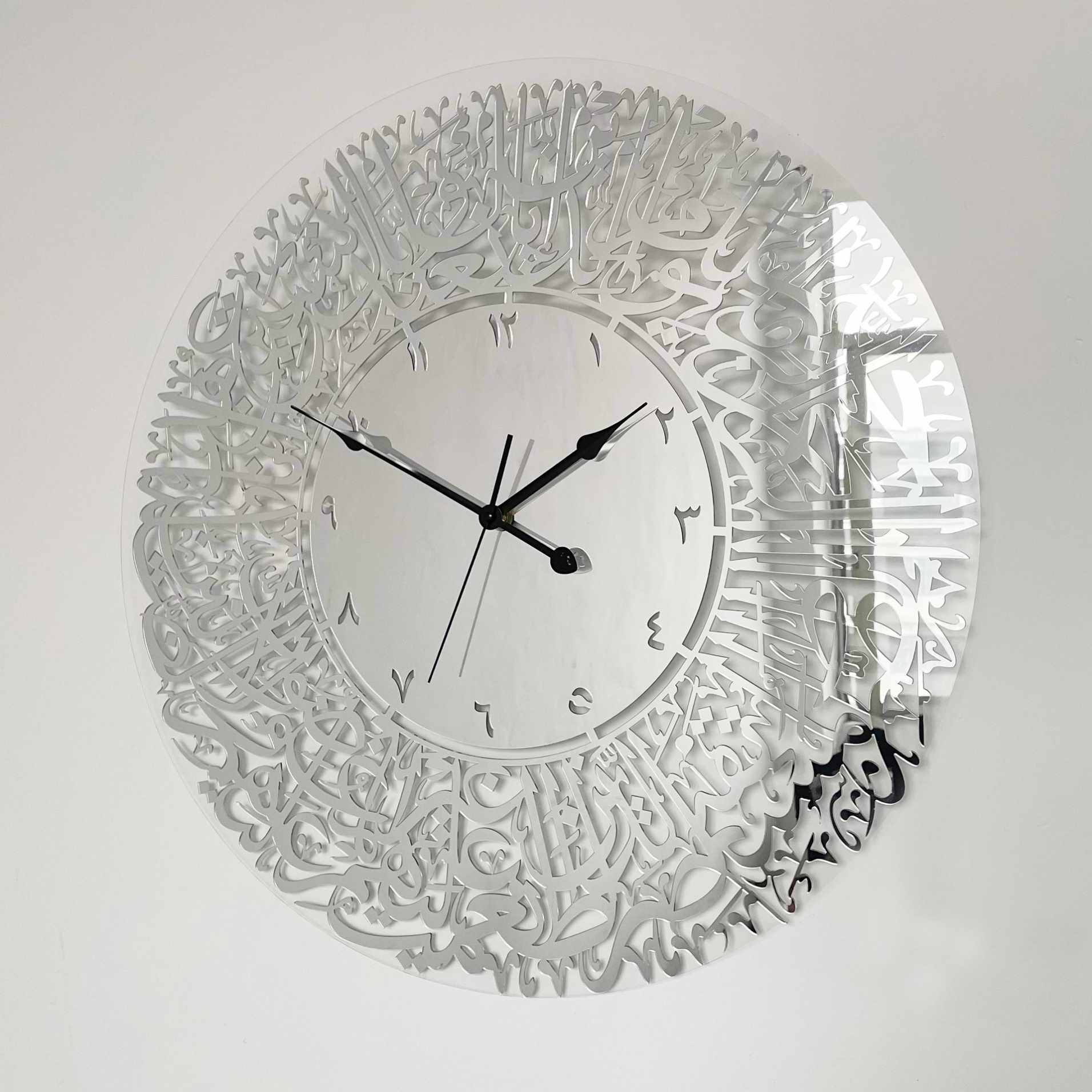 best selling acrylic mirror wall clock islamic calligraphy word art interior wall clock 3d mural