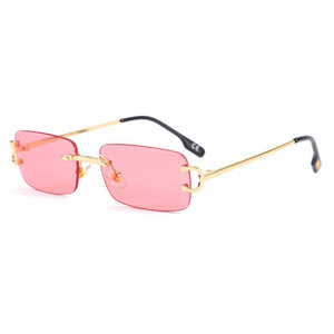 50780 Rectangular rimless men metal fashion square sun glasses for women dropshipping sunglasses women