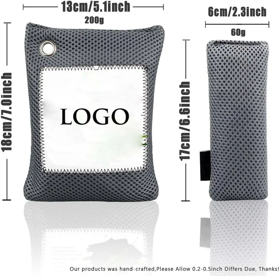 Grey Breath Freely Grid Mesh Bamboo Charcoal Air Purifying Bag Wardrobe Car Deodorizer For Home Use